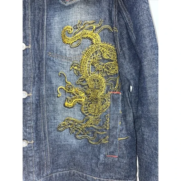Vintage 1990s Paco Jeans Dragon Embroidered Style Denim Jacket NavySize XL